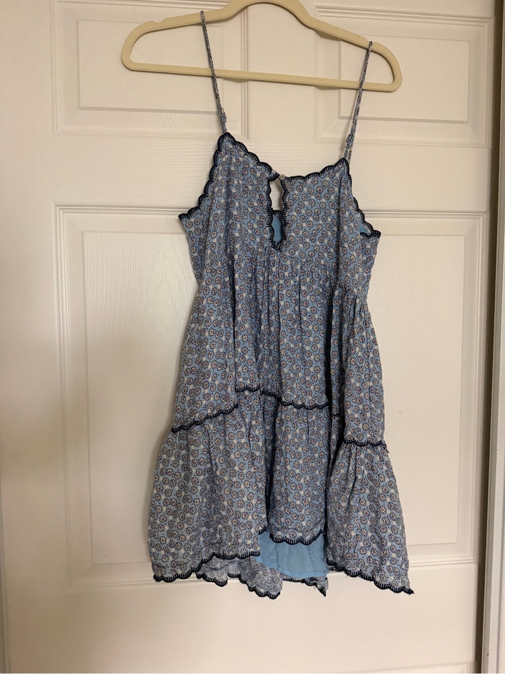 Urban Outfitters Blue Floral Tiered babydoll Sundress with Navy Trim - Picture 2 of 3